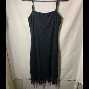 Black midi dress | lace and fringe dresses